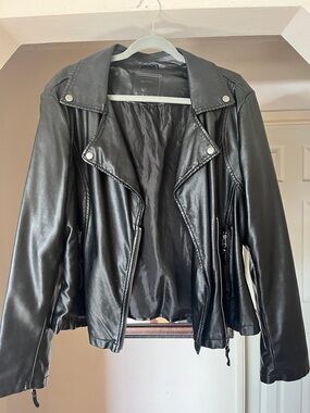 Max Studio Black Faux Leather Moto Jacket